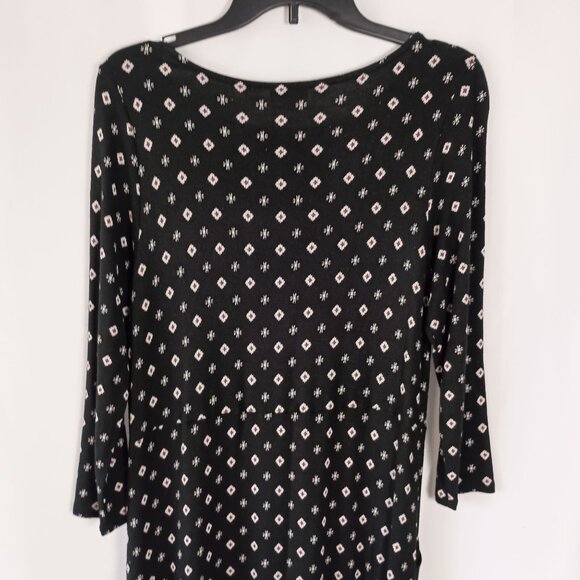 J.Jill Long Sleeve Geometric Print A-Line Dress Black Size M with Pockets - Picture 8 of 9